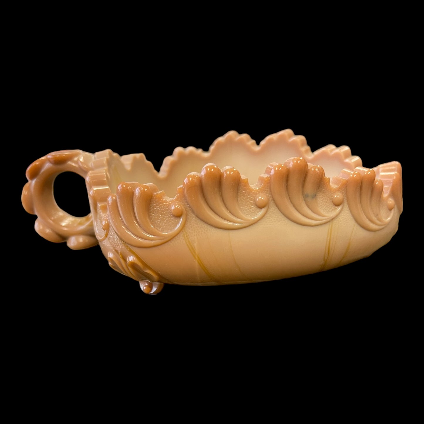 Greentown 1chocolate Glass Leaf Shaped Dish with Handle