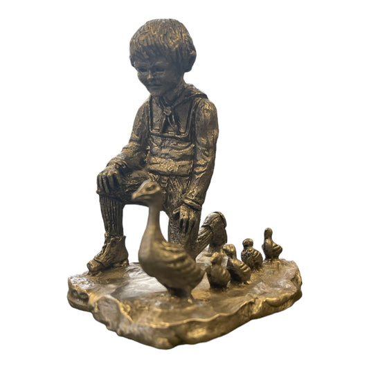 Ricker Bartlett Pewter Boy With Duck and Duckling Family Figurine