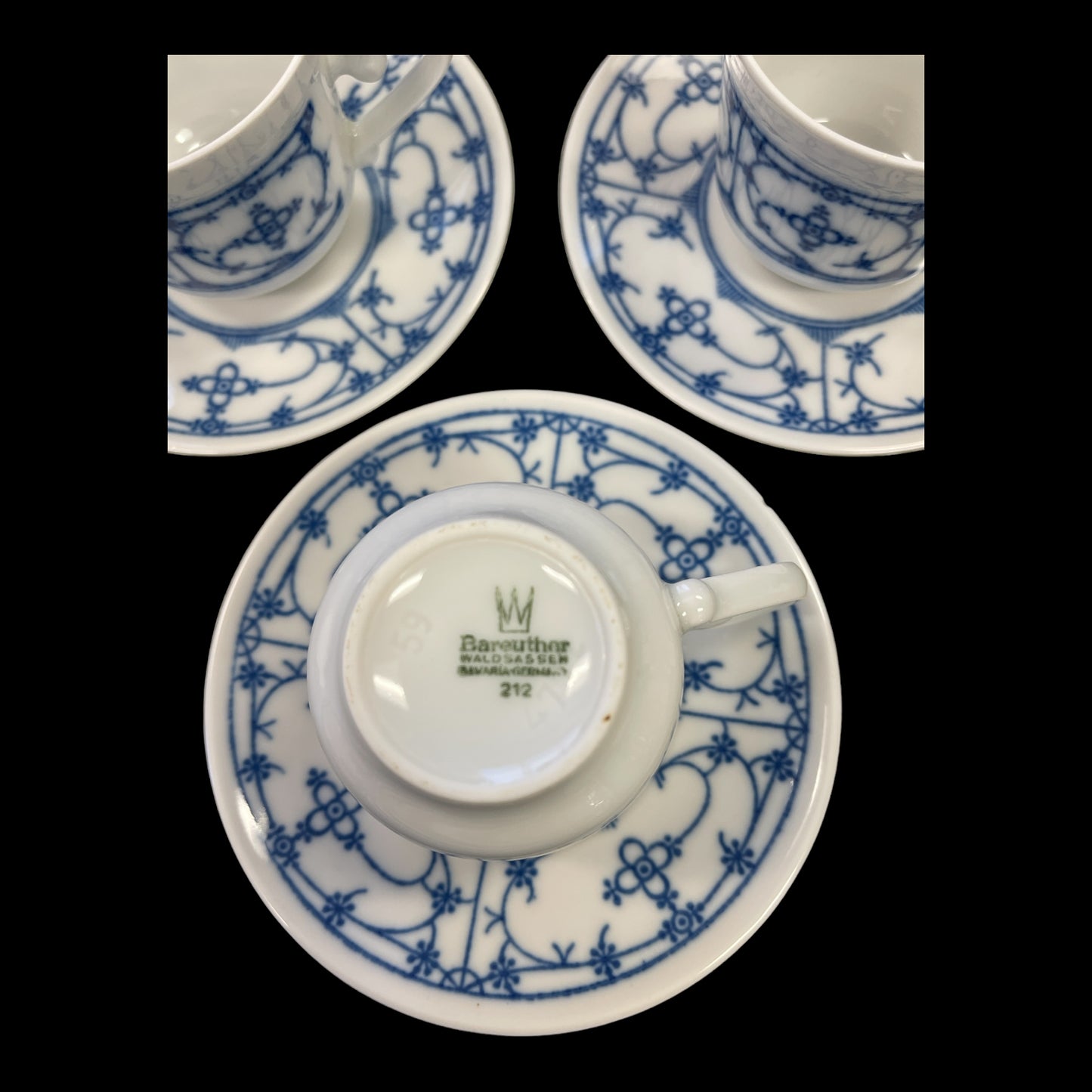 15 Piece Bareuther Waldsassen Blue and White Tea Service Set of 6 with Cream and Sugar