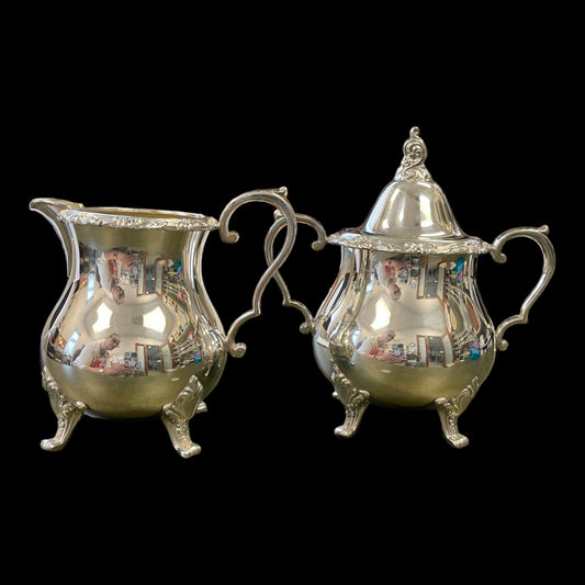 Wallace 1100 La-Reine Silver Plate Creamer and Covered Sugar Bowl