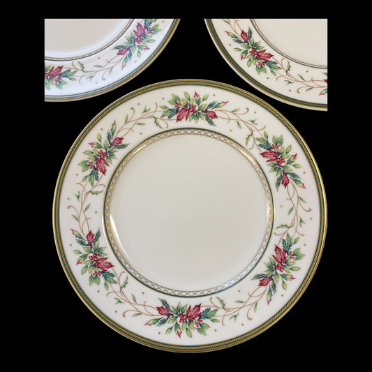 Fitz and Floyd Winter Holiday Wreath Dinner Plate Set of 4