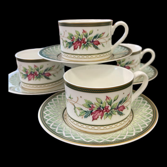 Fitz and Floyd Winter Holiday Cups and Saucers Set of 4