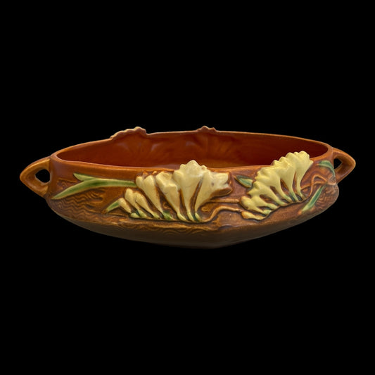 Roseville Pottery Freesia Brown Console Bowl