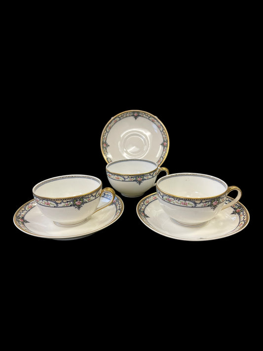 Haviland Pattern Trop Set of 3 Cups and Saucers