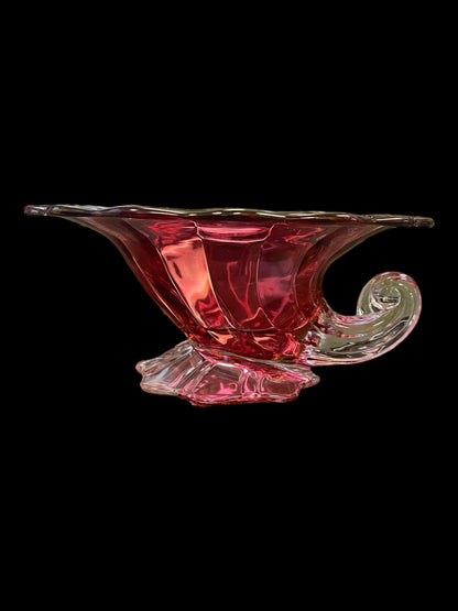 Cranberry Glass Cornucopia Bowl