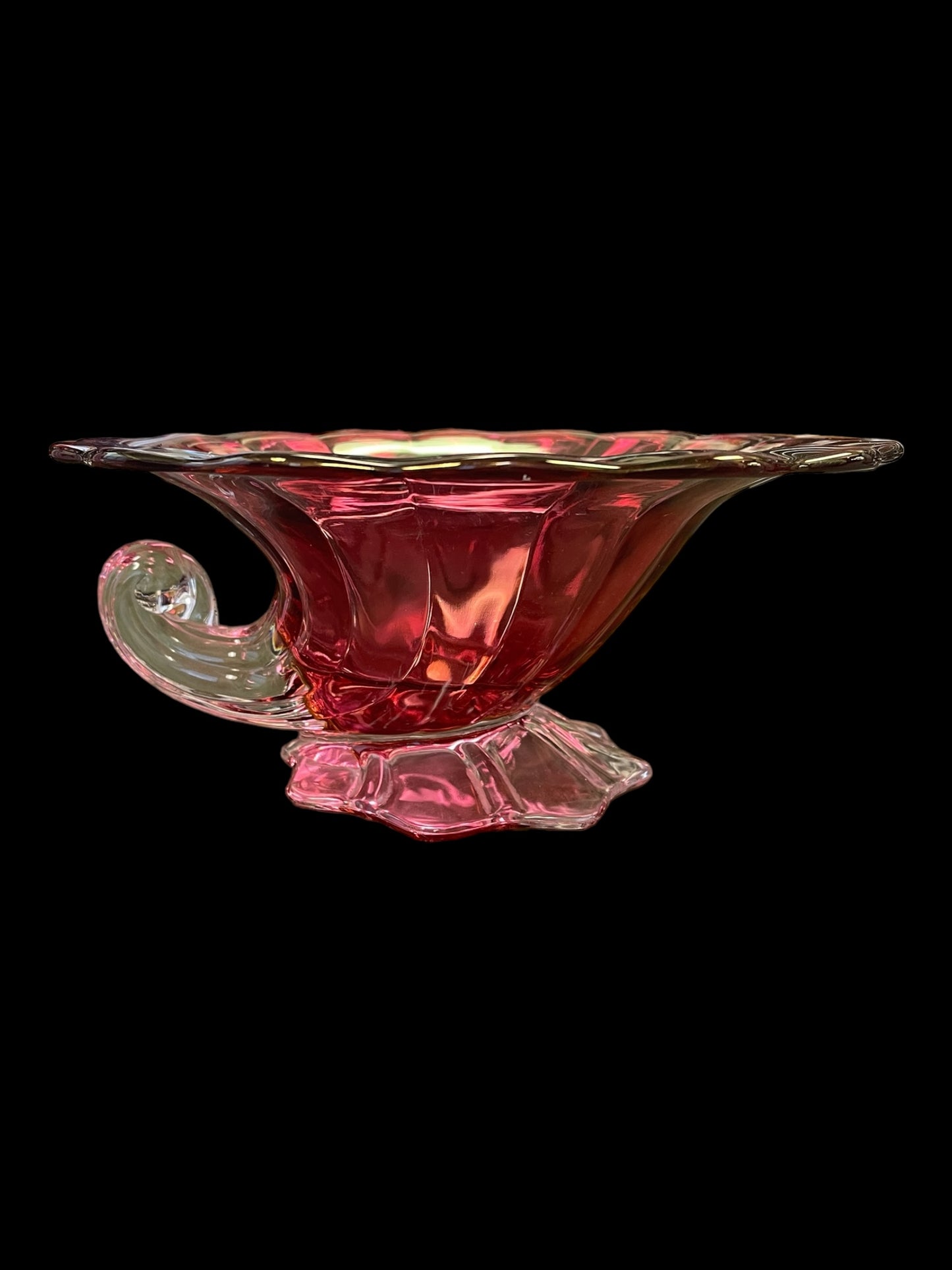 Cranberry Glass Cornucopia Bowl