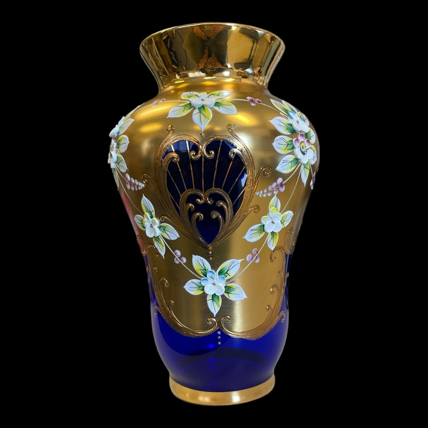 Bohemian Cobalt and Gild Glass Vase