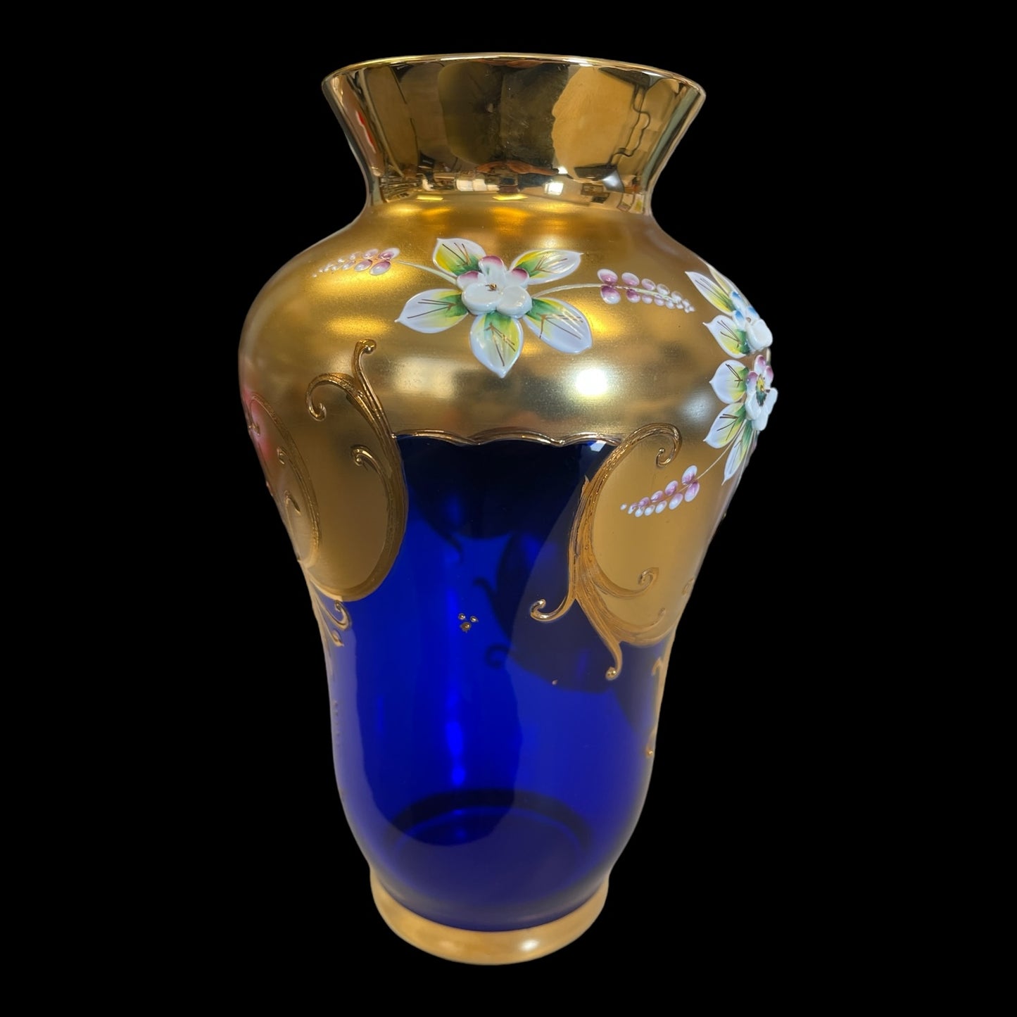 Bohemian Cobalt and Gild Glass Vase