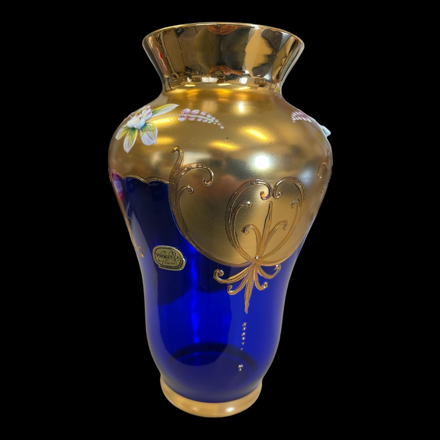 Bohemian Cobalt and Gild Glass Vase