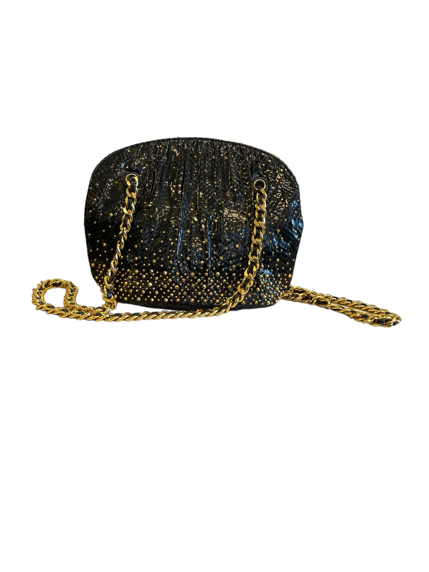 Judith Leiber Gold Studded Snake Skin Chain Bag