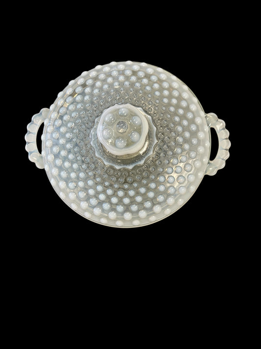 Moonstone Hobnail Covered Candy Dish