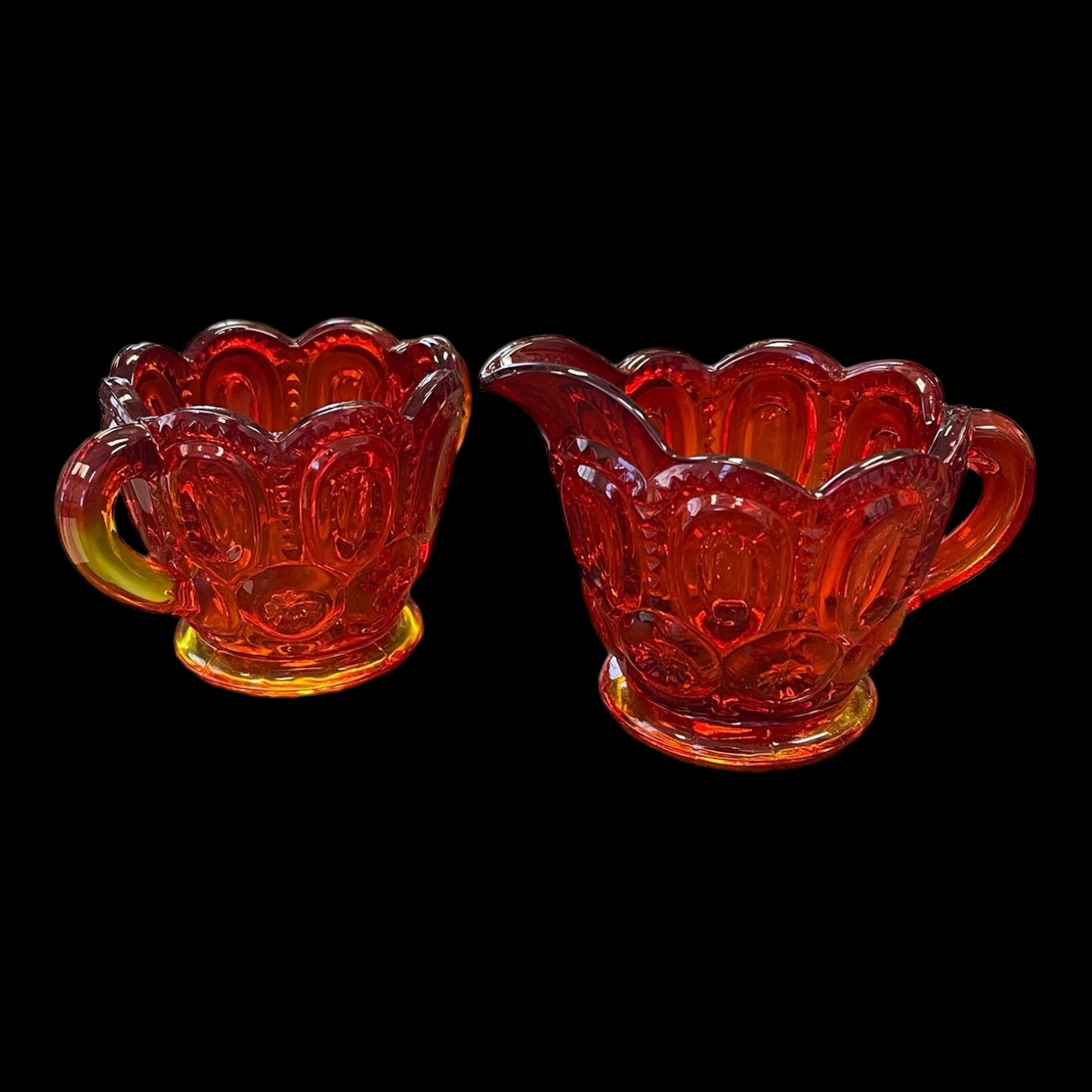 L E Smith Amberina Cream and Sugar Bowl