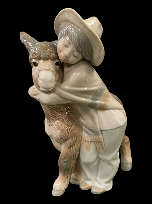 Lladro Boy Hugging Donkey Figurine