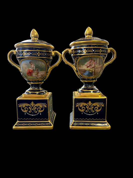Royal Vienna Mini Urn with Shield or Beehive Mark Pair
