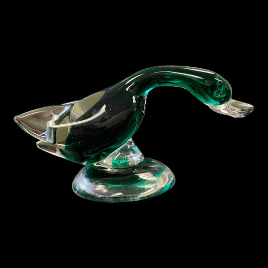 Art Glass Emerald Green Duck Figurine